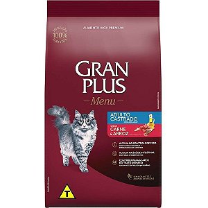 Ração GranPlus Menu Sabor Carne e Arroz para Gatos Castrados 10,1Kg