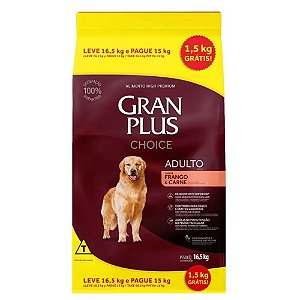 Ração GranPlus Choice Cães Adultos Sabor Frango e Carne 16,5kg