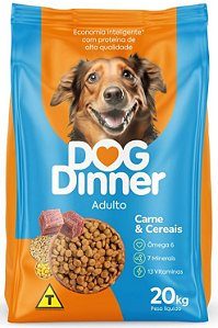 Ração Dog Dinner Cães Adultos Sabor Carne e Cereais 20Kg