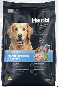 Ração Hambi Premium Especial Light Cães Adultos Castrados Sabor Frango, Brócolis e Linhaça 10,1Kg