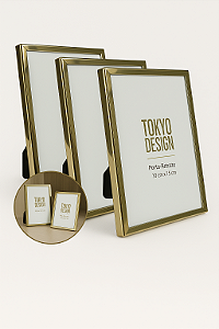 Kit 3 Porta Retrato 10X15 em Metal Brilhoso Dourado Tokyo Design