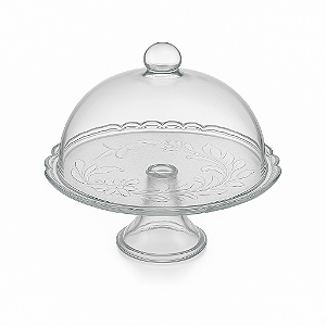 Porta Bolo Boleira Vidro Flor De Lirio Com Pé 33cm Vitazza 1810