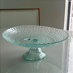 Centro De Mesa Com Pé Vitazza Pluma Vidro Cor Incolor 38x19cm 1460t