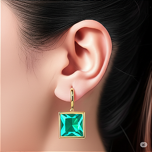 Brinco Quadrado Radiante Verde Claro Banhado a Ouro 18k