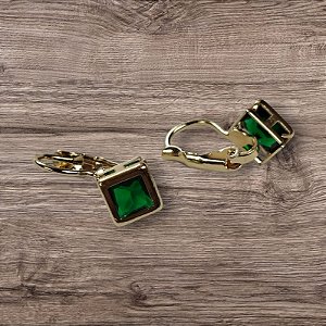 Brinco Quadrado Radiante Verde Banhado a Ouro 18k
