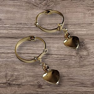 Brincos Argola Coração Dourado Pendente