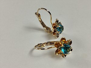 Brinco Floral com Pedra Turquesa