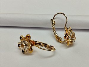 Brinco Floral com Pedra Transparente