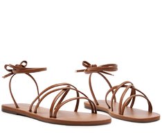 ANA CAPRI SANDÁLIA RASTEIRA TIRA FINA AMARRAÇÃO MARROM