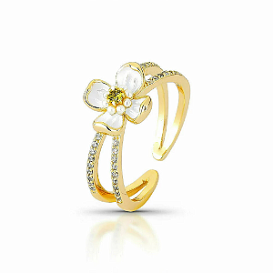Anel Flor Esmaltada White com Zircônia