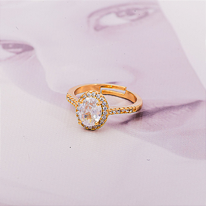 Anel Oval Cristal Dourado