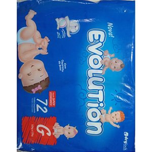 Pacote de fraldas com 72 unidades Evolution  tamanho G.