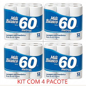 Kit Papel Higiênico Mili Bianco 48 Rolos 60m