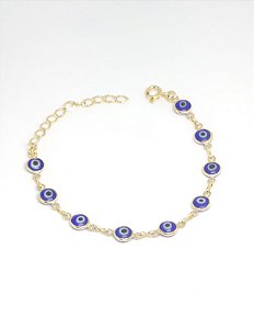 PULSEIRA OLHO GREGO AZUL ESCURO BANH OURO 18K- L1025A