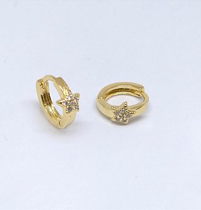 BRINCO ARGOLINHA C ESTRELA C ZIRC BANH OURO 18K - BRP011