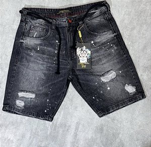 Bermuda Jogador City Denim - Preta Detalhada BJ007