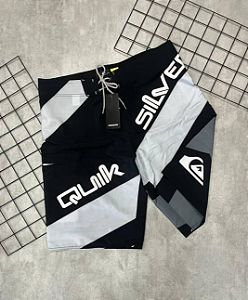 Bermuda Elastano Quiksilver Preta e Cinza - BQ001