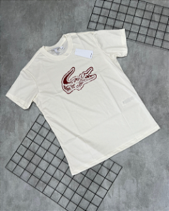 Camiseta Peruana Lacoste Off White | Vermelho - CP131