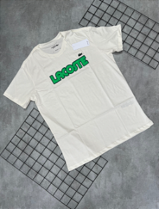 Camiseta Peruana Lacoste Off-White | Letreiro Verde - CP134