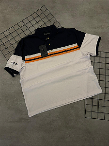 Camiseta Polo Aleatory Preto | Branco | Laranja - AY001