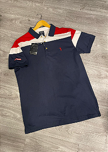 Camiseta Polo Aleatory Azul Marinho | Vermelho | Branco - AY005