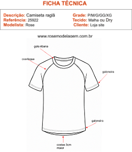 Molde Camiseta Raglan Esportiva - Tamanhos P/M/G/GG/XG