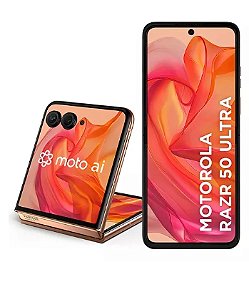 Motorola Razr 50 Ultra - 512GB 24GB (12GB RAM+12GB Ram Boost) Tela dobrável 6,9" pOLED e externa 4” Moto AI camera IPX8 - Peach Fuzz