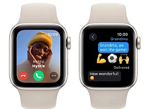 Apple Watch SE GPS • Caixa estelar de alumínio – 40 mm • Pulseira esportiva estelar – P/M