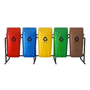 Conjunto Coleta Seletiva Dutra Plásticos 60L com 5 Lixeiras.