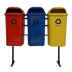 Conjunto Coleta Seletiva  Dutra Plásticos 50 Litros  3 Lixeiras