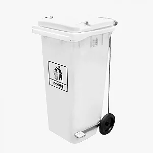Coletora Plástica c/ Pedal e Rodas  - 120l - Branca- Mod. Europeu - Nobre