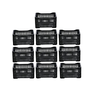 Kit 10 unidades - Caixa Plástica Agrícola Vazada - 20 KG 50 litros PRETA