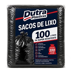 Saco para Lixo 100 Litros Preto P4 – 90x95 cm – Pacote com 100 Unidades (3 kg)