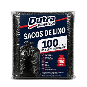 Saco para Lixo 100 Litros Preto P5 – 90x95 cm – Pacote com 100 Unidades (4 kg)
