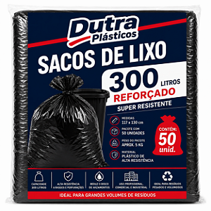 Saco Para Lixo 300L Preto Reforçado 50 Unidades