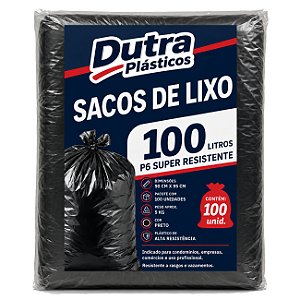 Saco para Lixo 100 Litros Preto P6 – 90x95 cm – Pacote com 100 Unidades (5 kg)