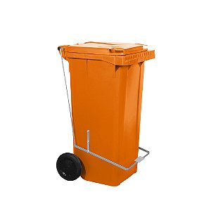 Carro Coletor 120 Litros Laranja Com Pedal