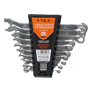 Jogo de Chave Combinada Vila - 10 Peças de Aço Carbono (6 a 22mm)