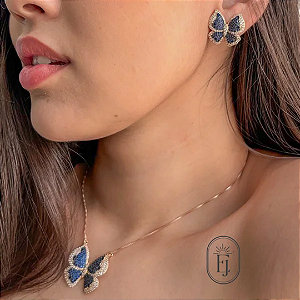CONJUNTO BORBOLETA ZIRCÔNIA AZUL