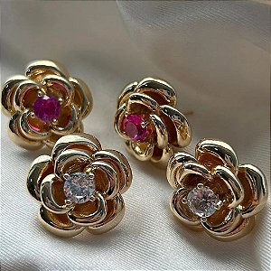 BRINCO FLOR POLIDA COM ZIRCÔNIA