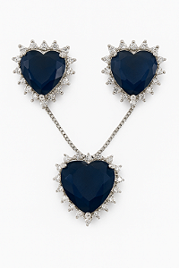 Conjunto Coração Zirconia Azul Marinho e Prata