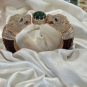 BRACELETE LEOPARDO ESMERALDA ESMALTADO