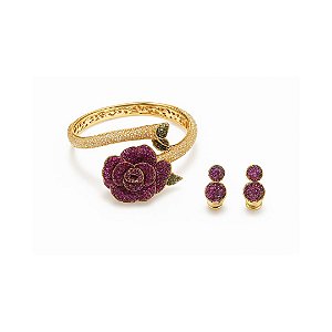 CONJUNTO BRINCO E BRACELETE FLOR