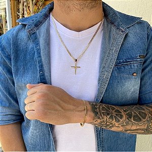 Corrente de Banhada Ouro 18k  Semi-jóias  com Pingente Cruz No Da Prosperidade