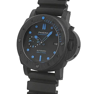 Panerai Submersible Preto e Azul Pulseira Borracha 49mm