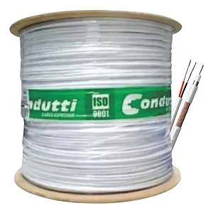 Bobina Cabo Coaxial 4mm de 300 Metros CFTV Dupla Blindagem Condutt + Bipolar 2X26 AWG