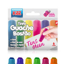 Kit Tinta Guache Bastão - Tons Neon c/ 6 cores | KAZ