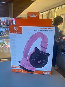 Fone de Ouvido Infantil Sem Fio Bluetooth Gatinho Rosa