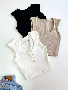 Cropped em Ribana Regata com Decote Redondo Guadalupe Ref. 1040