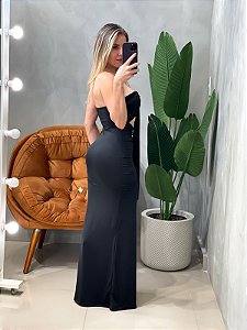 Vestido Longo em Malha Romantic sem Alça com Recorte e Fivela Janaina Ref. 1829